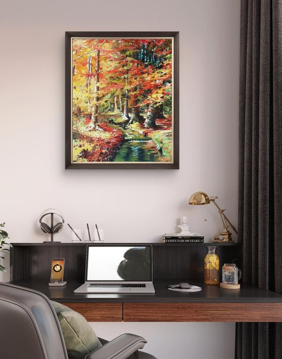 Autumn forest acrylic landscape