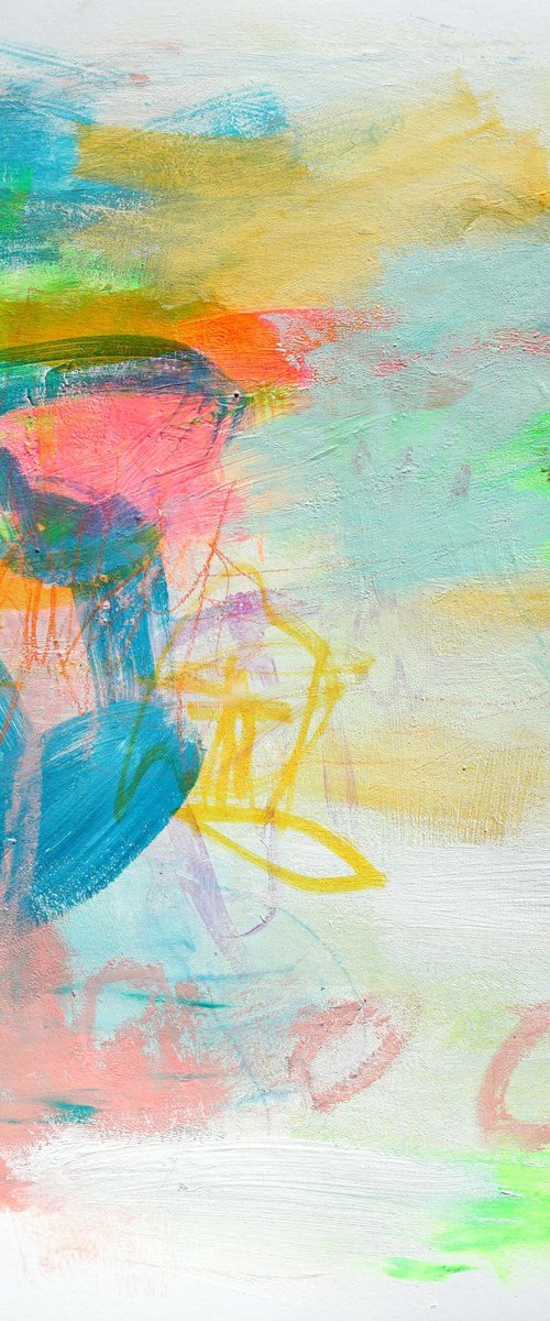 Nothing Stays the Same 12x12" Light Colorful Abstract Expressionist Painting on Paper by Kerri McCabe