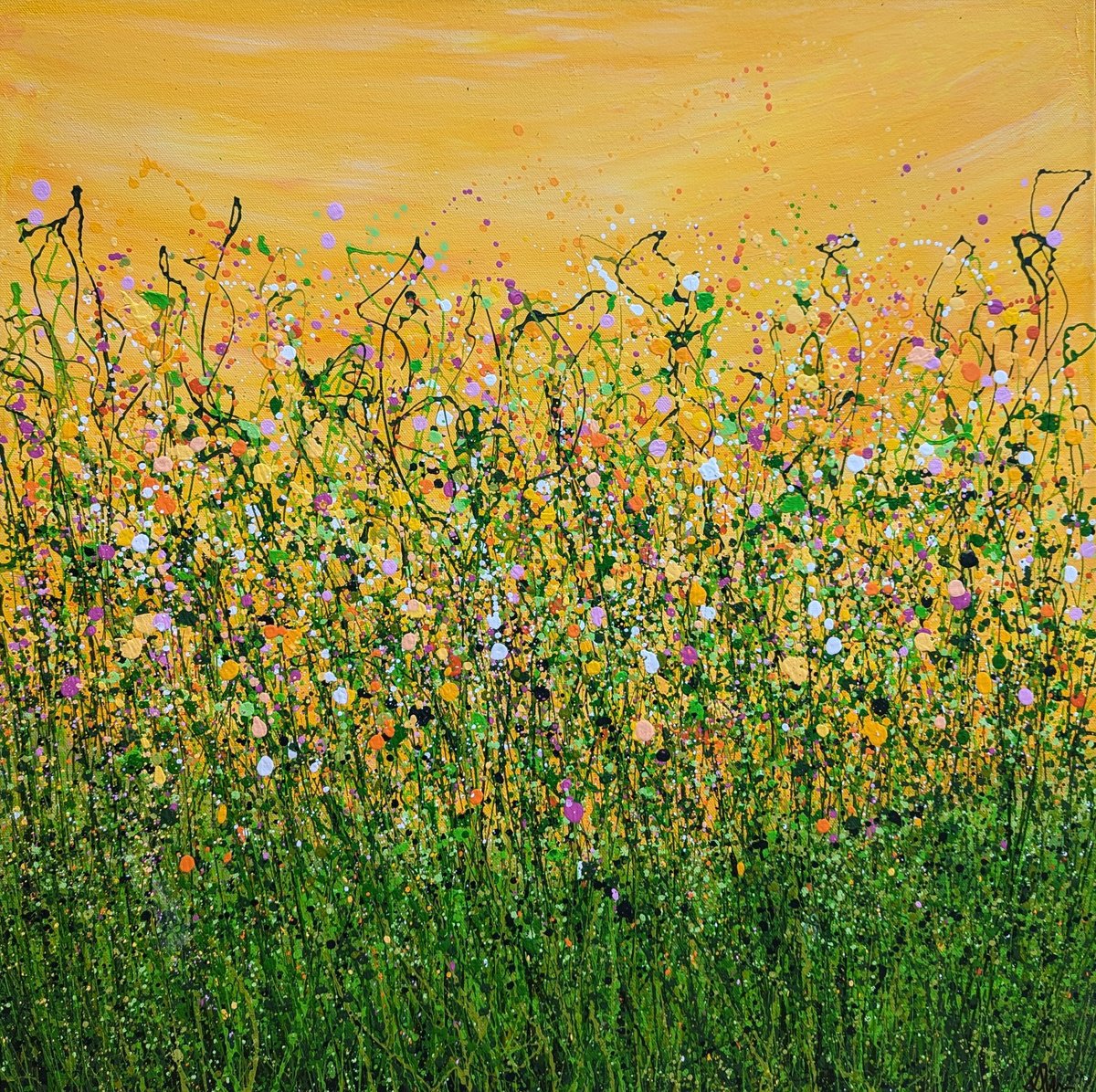 Abstract Landscape Acrylic Painting By Lucy Moore, 24 X 24", Tropical Crush Meadow #9, Original Artwork