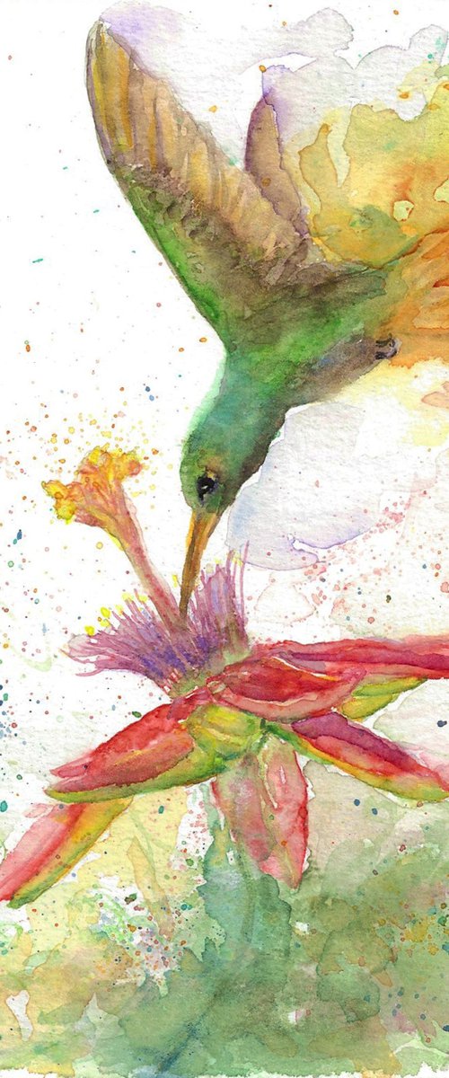 Hummingbird & Passion flower by Jing Tian
