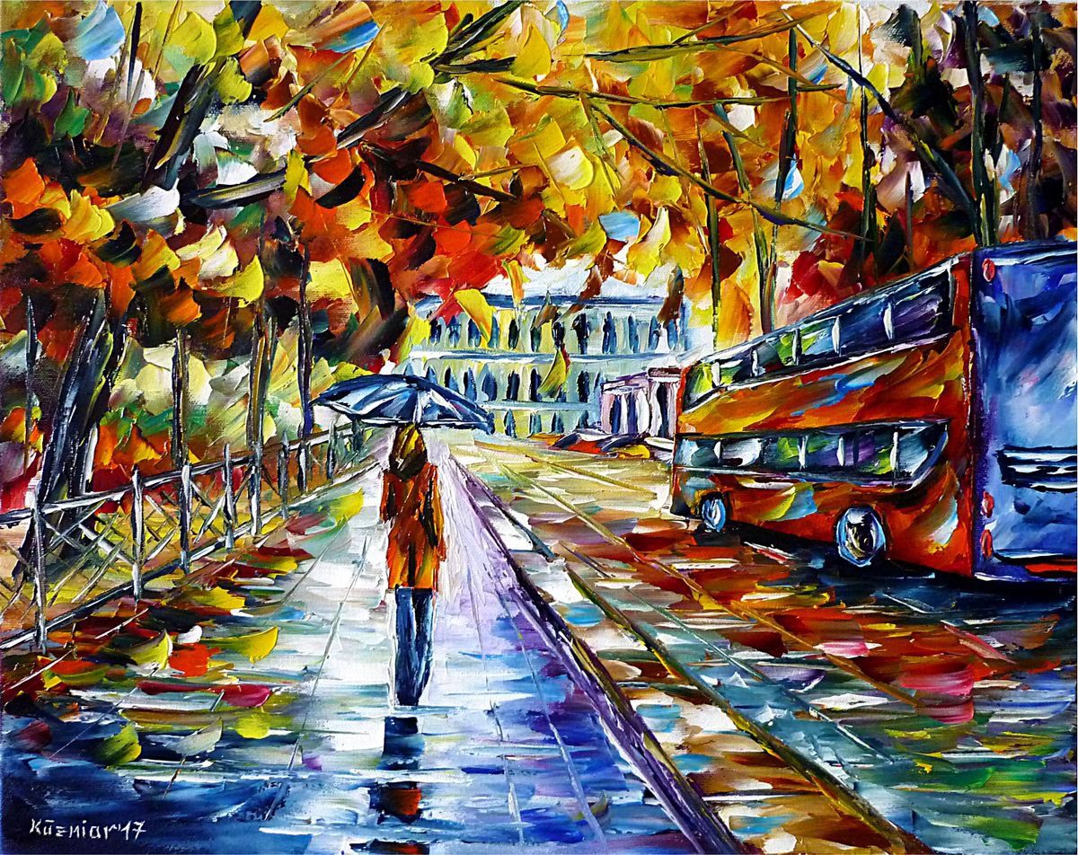 Expressive Cityscapes Oil Painting By Mirek Kuzniar, 20 X 16", Autumn In St. Petersburg, Original Artwork