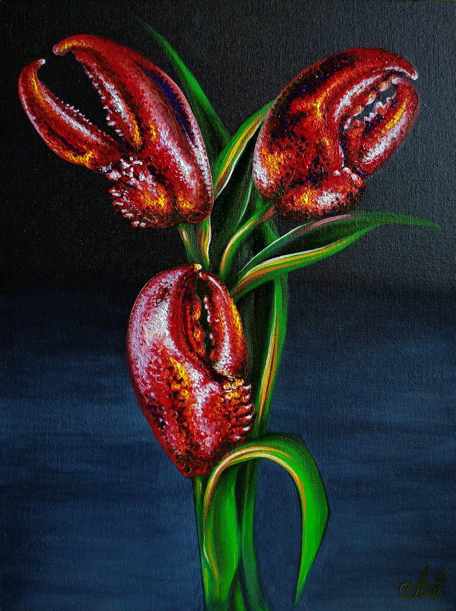 Surrealistic Botanical Oil Painting By Anna Shabalova, 12 X 16, Beautiful Predators., Original Artwork