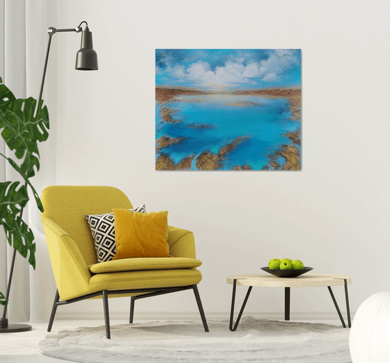 A XXL large modern semi-abstract structured mixed-media seascape painting "Awakening"