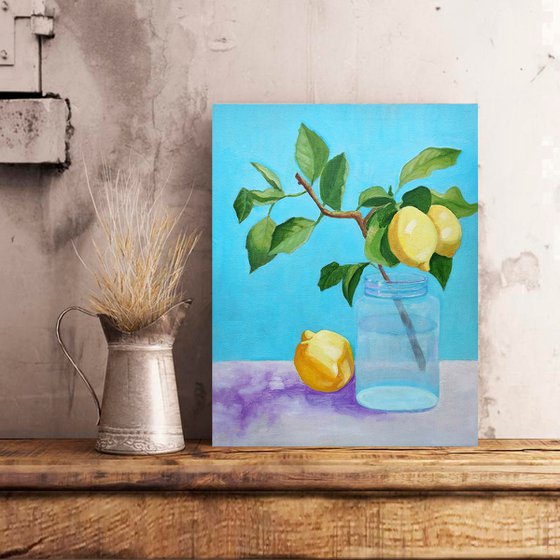 Lemon branch in a jar