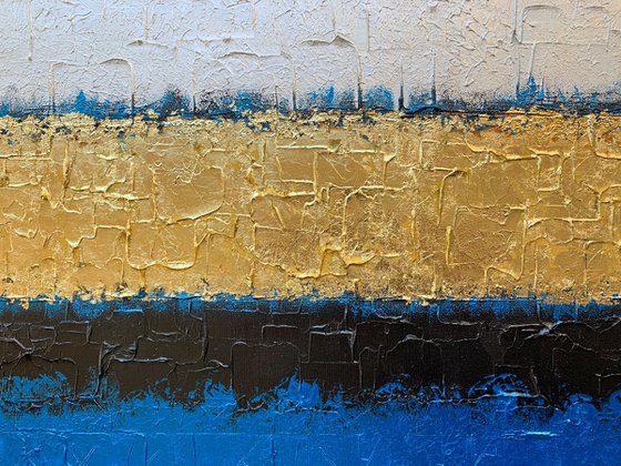 Blue Infinity - XL LARGE,  TEXTURED, GOLD LEAF ABSTRACT ART – EXPRESSIONS OF ENERGY AND LIGHT. READY TO HANG!