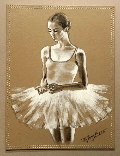 "Ballet  dancer I " Original  acrylic painting on board 22x29x0.5cm.ready to hang by Elena Kraft