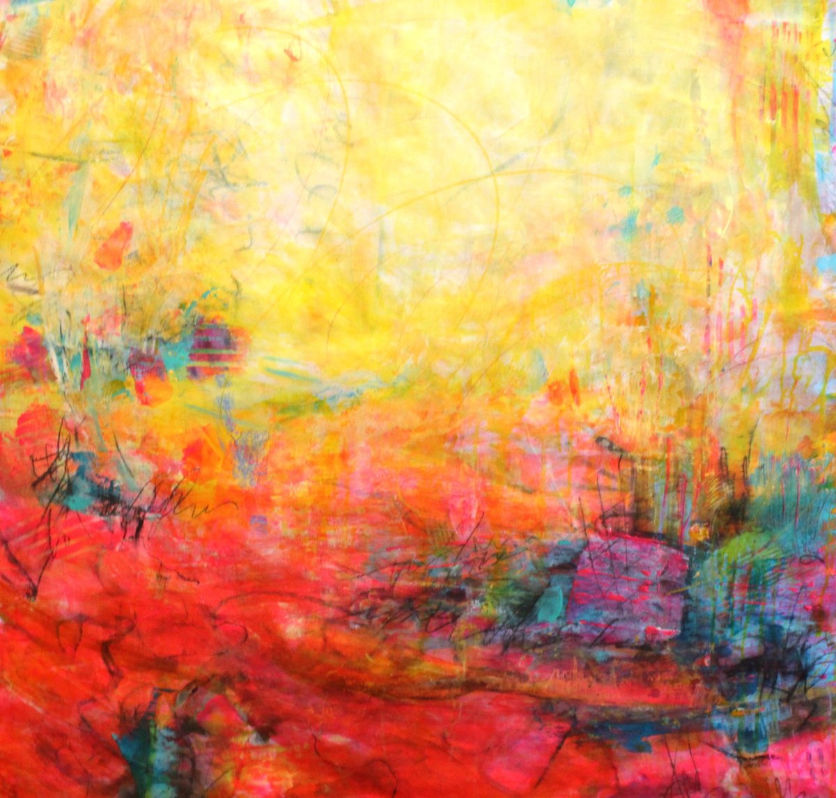 Abstract Acrylic Painting By Laura Spring, 33 X 35", Unapologetically Pink 1, Original Artwork