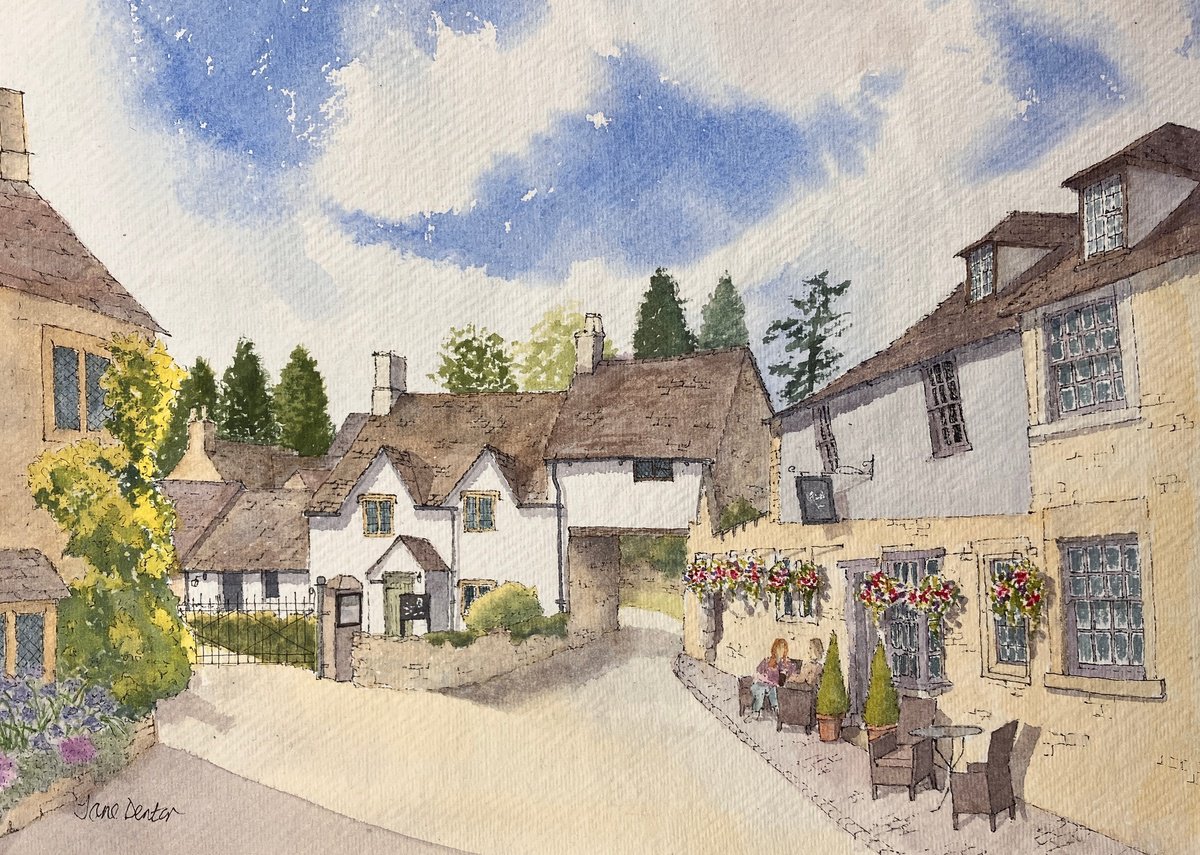 Impressionistic Cityscapes Watercolour By Jane Denton, 13 X 9, A Quiet Corner, Castle Combe, Original Artwork