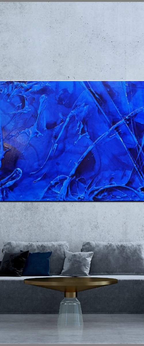 Sapphire Innuendo 240cm x 100cm Blue Textured Abstract Art by Franko