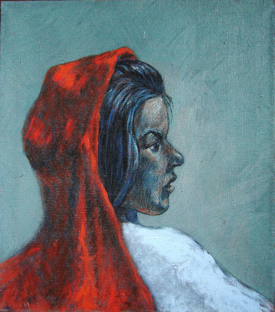 Portrait Painting By Antonio Mele, 19 X 20, Little Red Riding Hood, Original Artwork