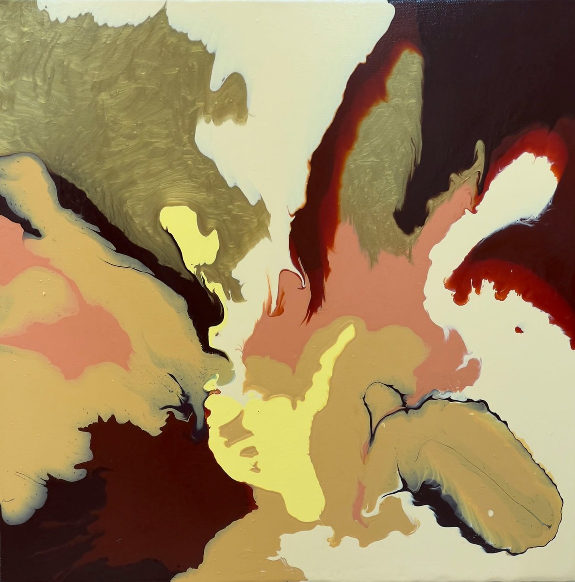 Abstract Acrylic Painting By Km Arts, 20 X 20", Golden Admiration, Original Artwork