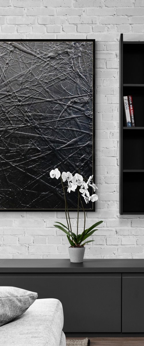Black Mamba 120cm x 120cm Textured Abstract Art by Franko