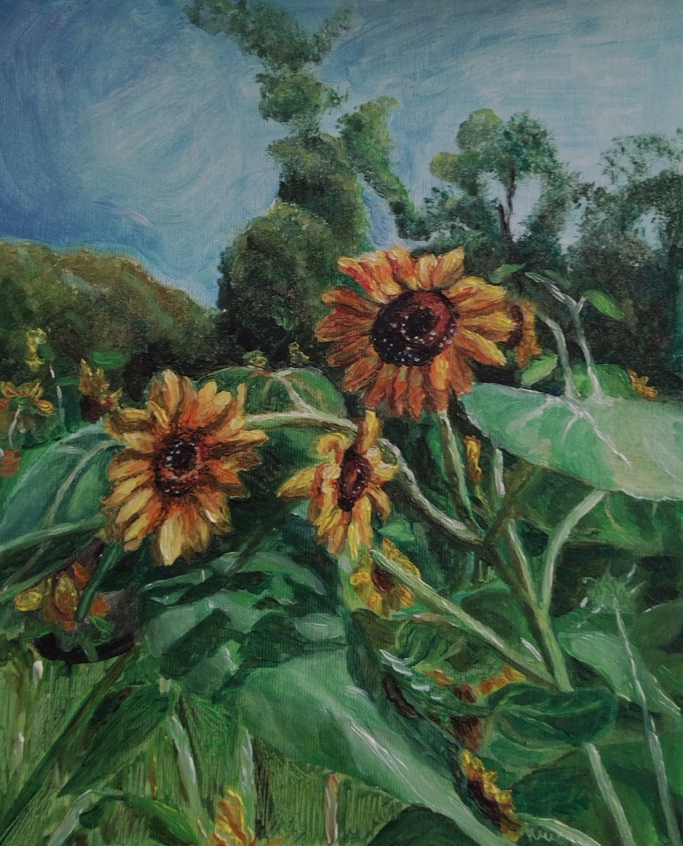 Botanical Oil Painting By Viktoria Deri, 10 X 12", Sunflower, Original Artwork