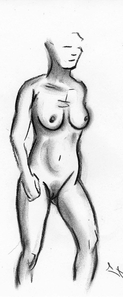 EXPRESSIVE NUDE SKETCH study, charcoal drawing by Lionel Le Jeune