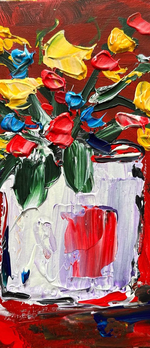 Red background Texture flowers by Oksana Fedorova