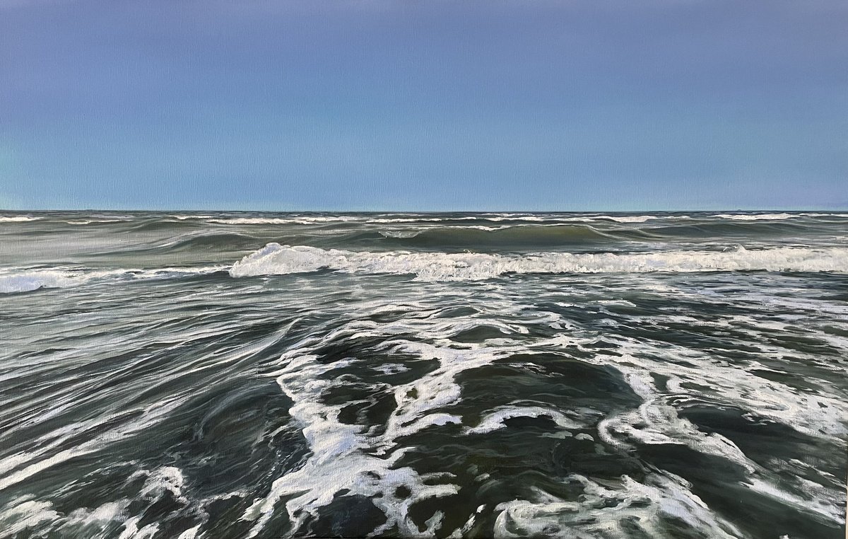 Photorealistic Landscape Oil Painting By Aflatun Israilov, 55 X 35, Sea Of Eternal Waves, Original Artwork