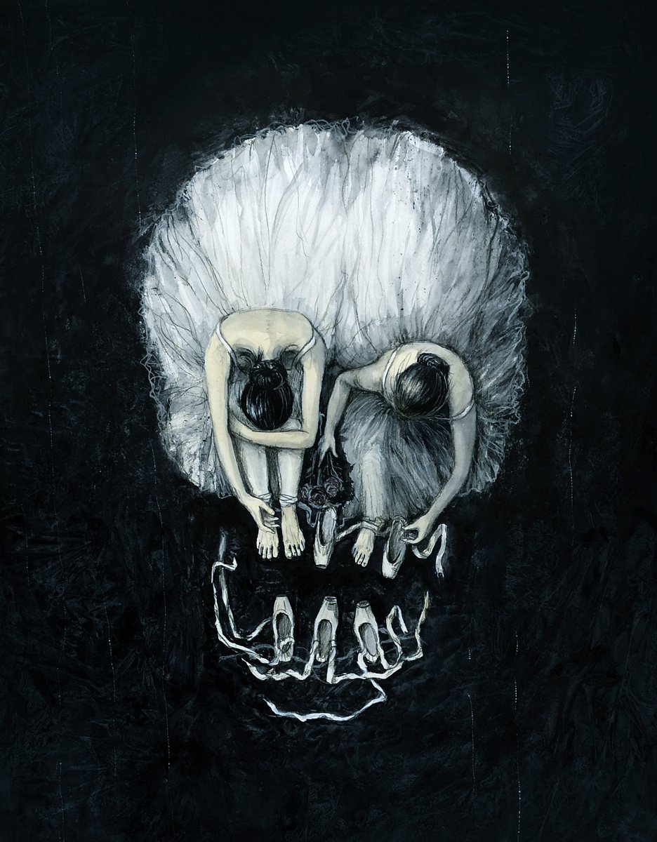 Ballerinas - Optical Illusion Skull Portrait - Halloween by Olga Beliaeva Watercolour