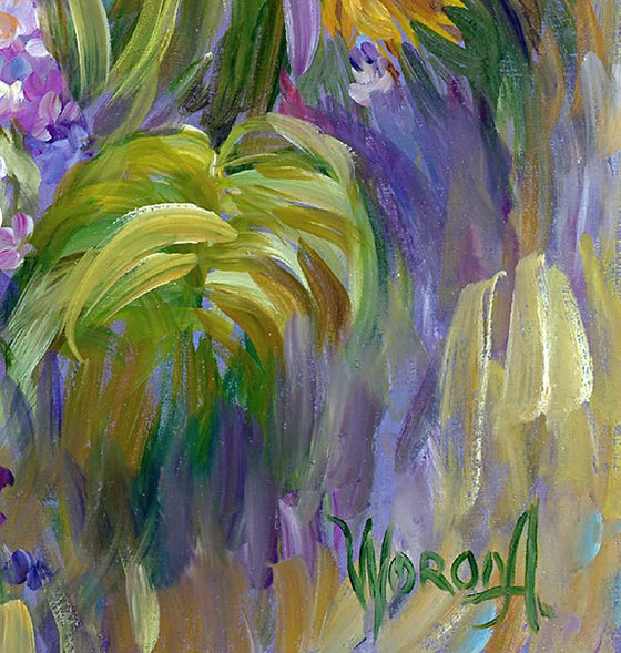 Sunflowers with Lilacs.