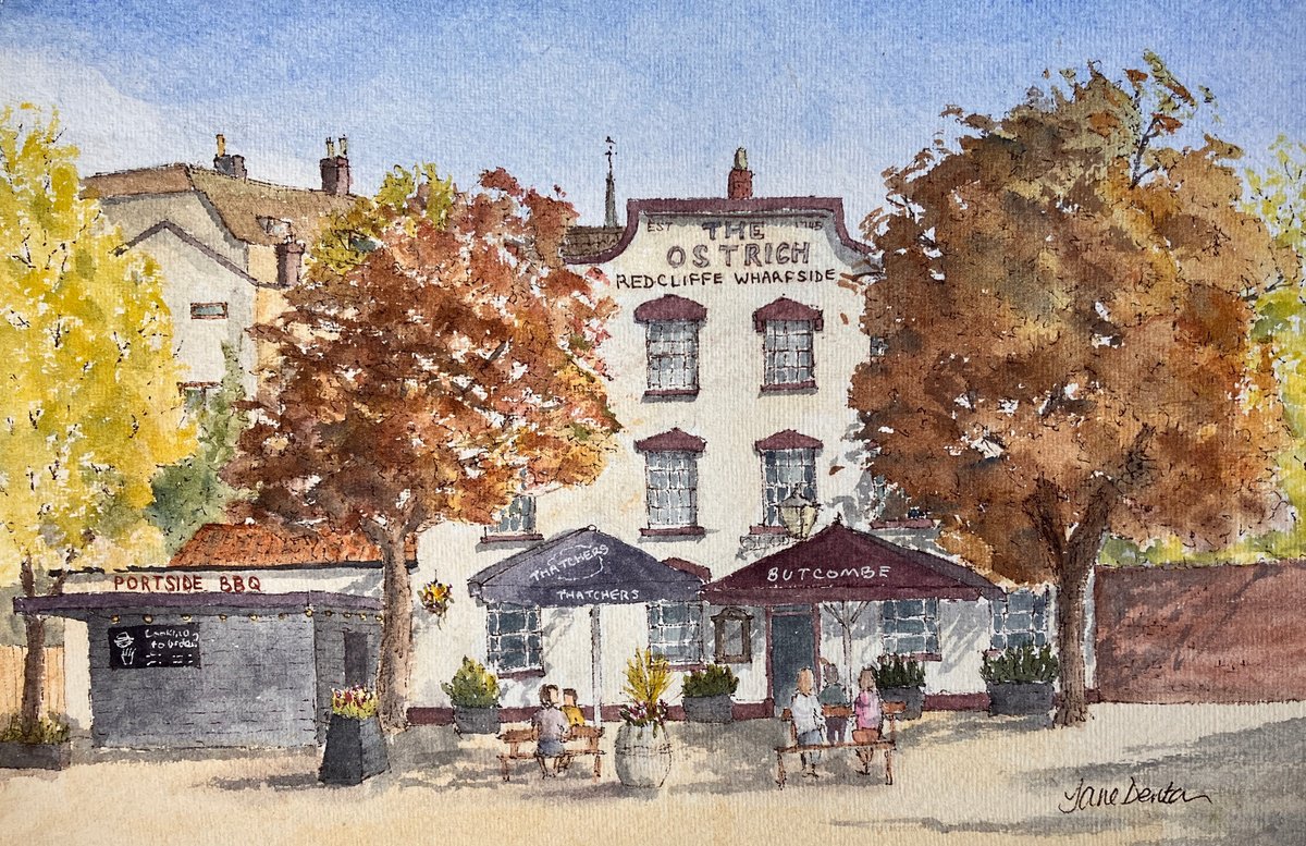 Impressionistic Cityscapes Watercolour By Jane Denton, 13 X 9, The Ostrich, Bristol, Original Artwork