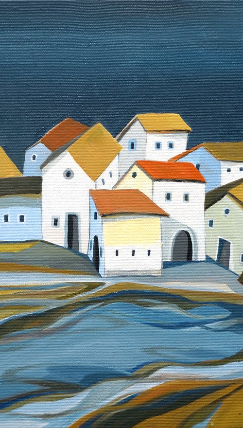 Houses along the stream by Aniko Hencz