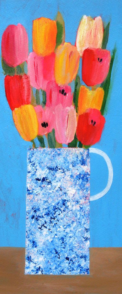 Tulips on Blue by Jan Rippingham
