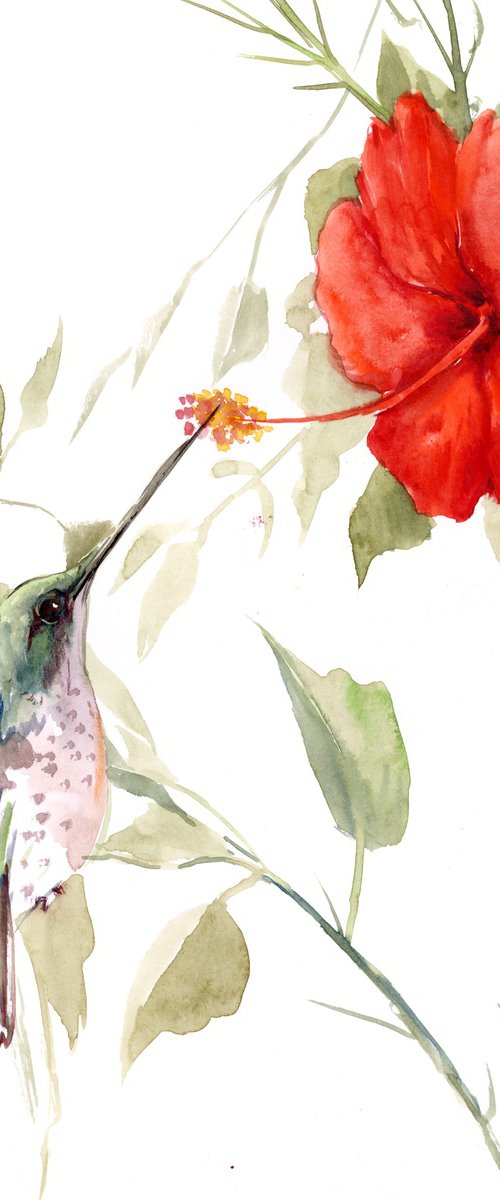 Hummingbird and HIbiscus Flower by Suren Nersisyan