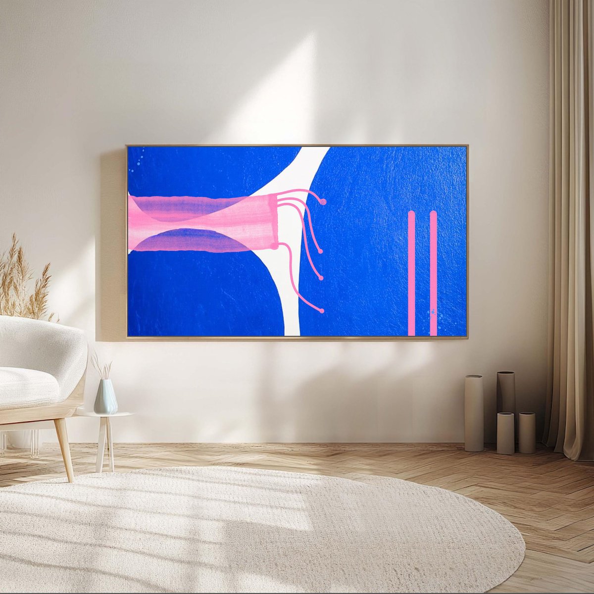 Organic Abstract Acrylic Painting By Adriano Ribeiro, 39 X 22, Young Self, Original Artwork