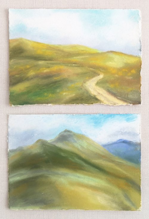 Mountain landscape set of 2 small paintings by Olga Grigo