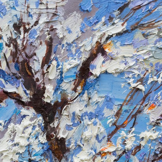 Flowering  tree Original impasto oil painting