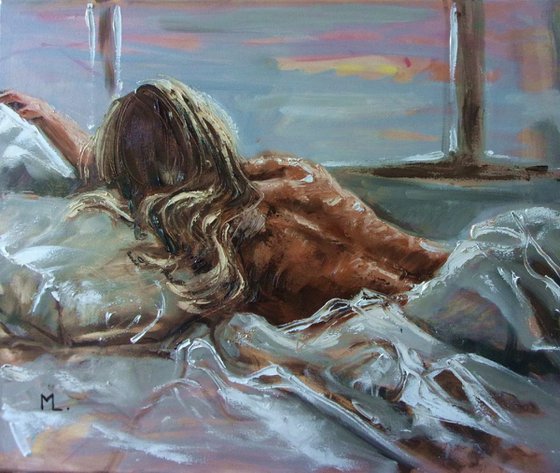 " TIME TO GET UP ... " - original oil painting on canvas, palette knife