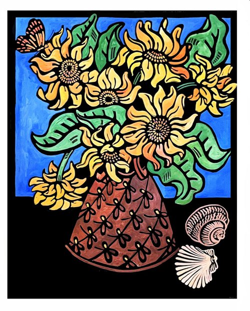 Sunflower and Seashells by Laurel Macdonald