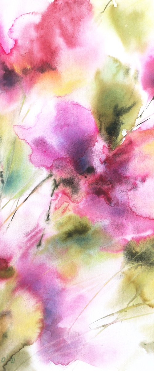 Abstract pink flowers by Olga Grigo