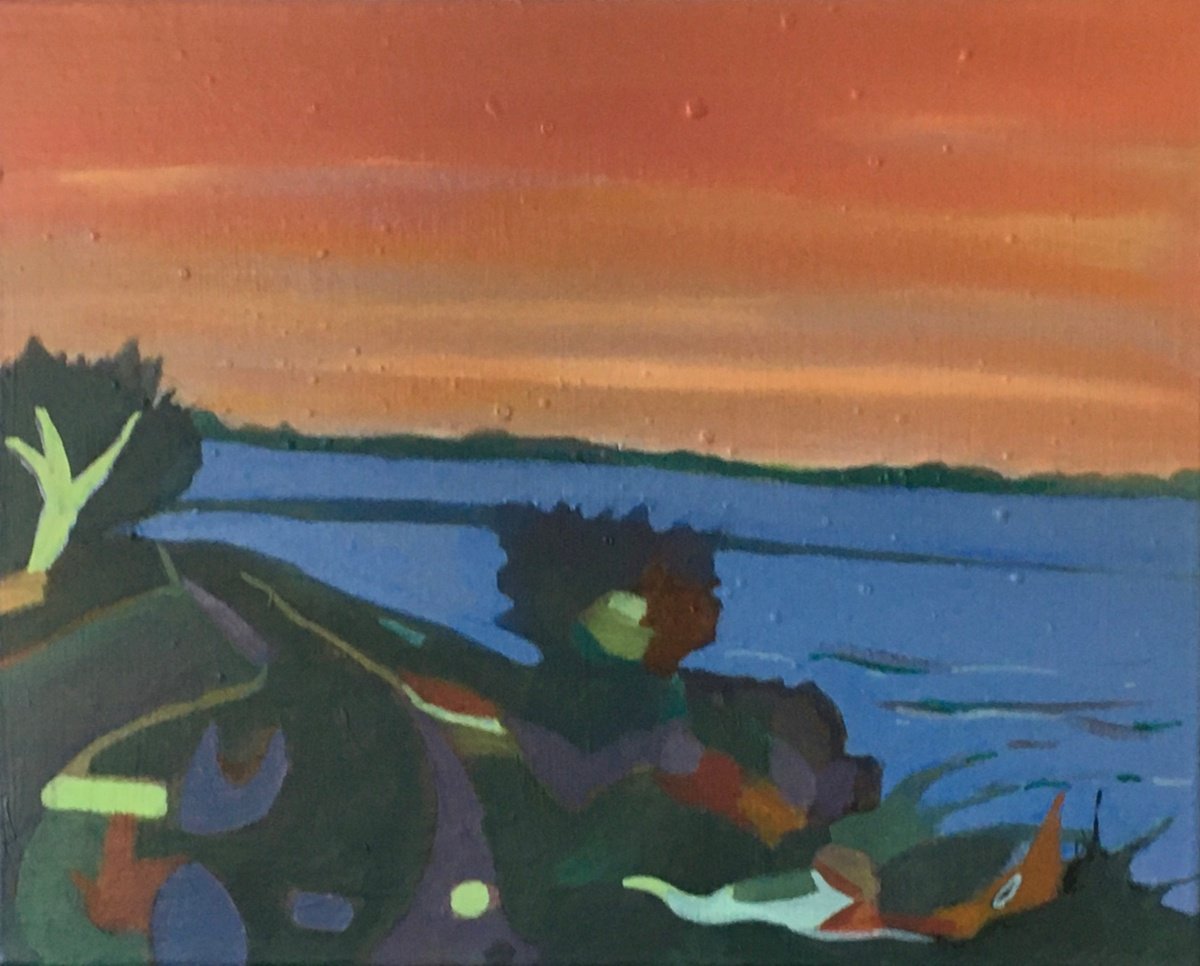 Impressionistic Landscape Acrylic Painting By Chihiro Kinjo, 20 X 16, Nocturnal Light, Original Artwork