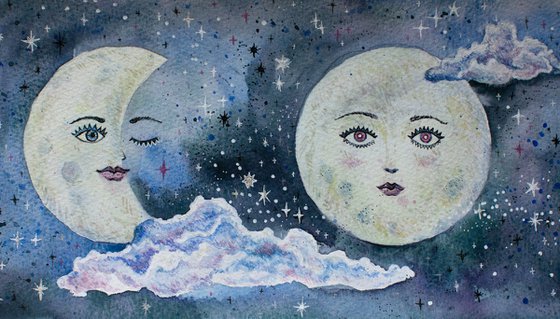 Moon phases watercolor illustration