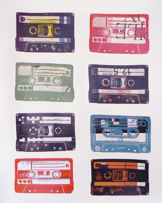 Cassettes (cassette tapes, retro music, 70's, 80's rock culture)