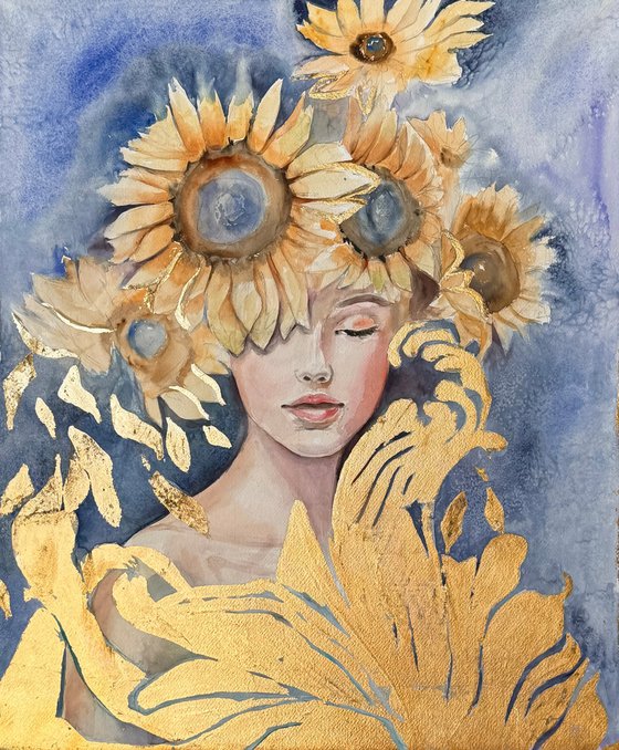 “A girl with sunflowers”
