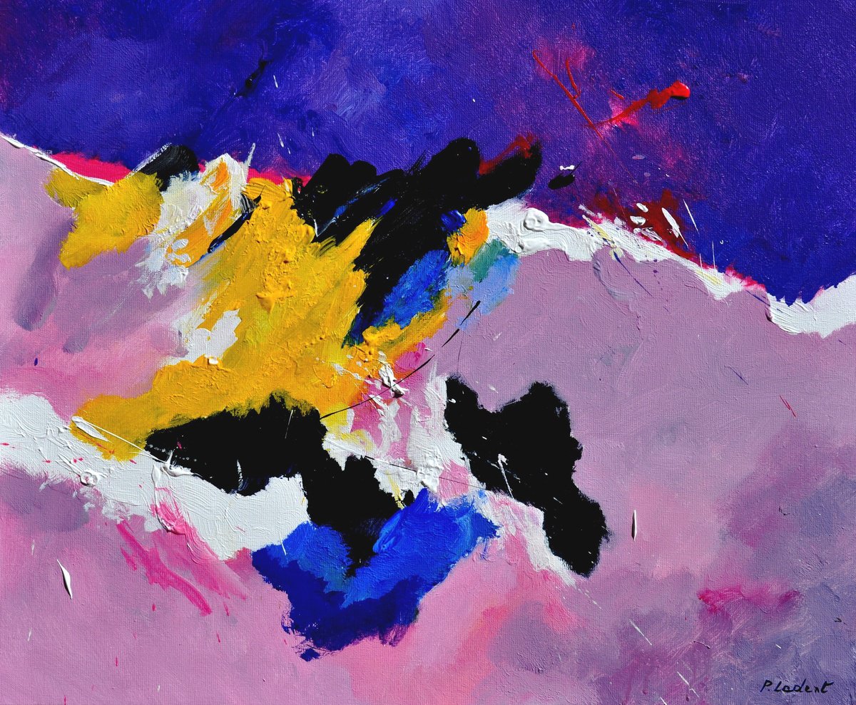 Abstract Oil Painting By Pol Henry Ledent, 28 X 24", Colourful Anapurna, Original Artwork