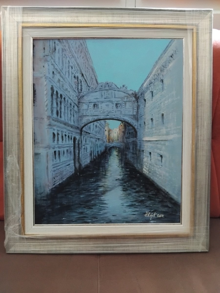 Impressionistic Cityscapes Acrylic Painting By Nenad Kojic, 16 X 20", Bridge Of Sighs 50X40 2024, Original Artwork