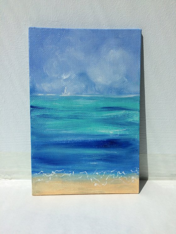 Seascape diptych oil paintings - Set of 2 small canvas - Ocean miniatures (2021)