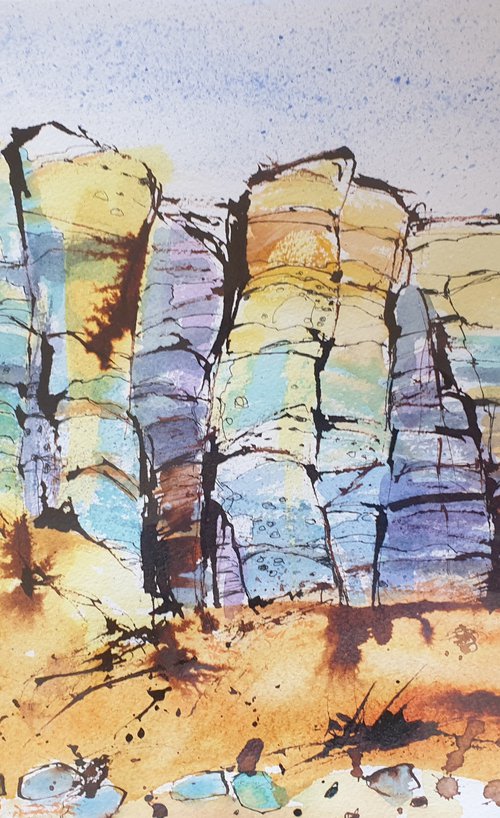 Golden Stanage crags, Peak District by Jean  Luce