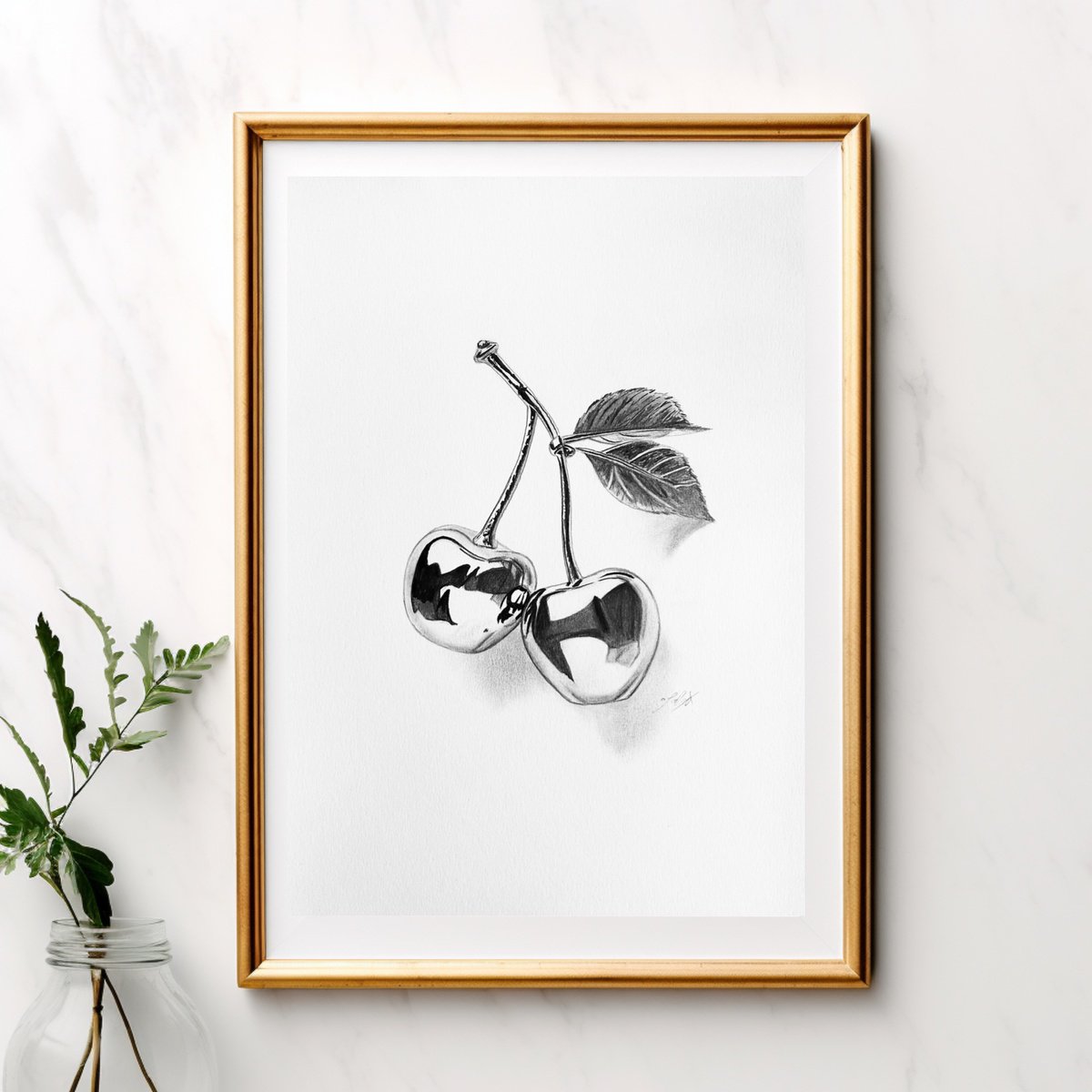 Photorealistic Still Life Pencil Drawing By Amelia Taylor, 8 X 12, Cherries, Original Artwork