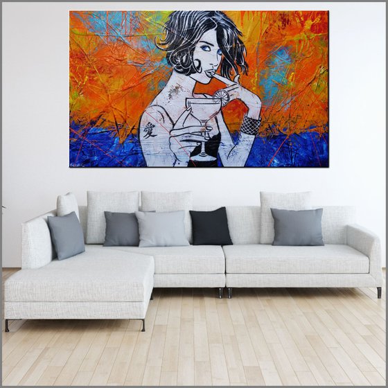 Lime Time Cocktails 200cm x 120cm Cocktail Girl Textured Urban Pop Art