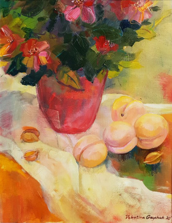 Still life with peaches