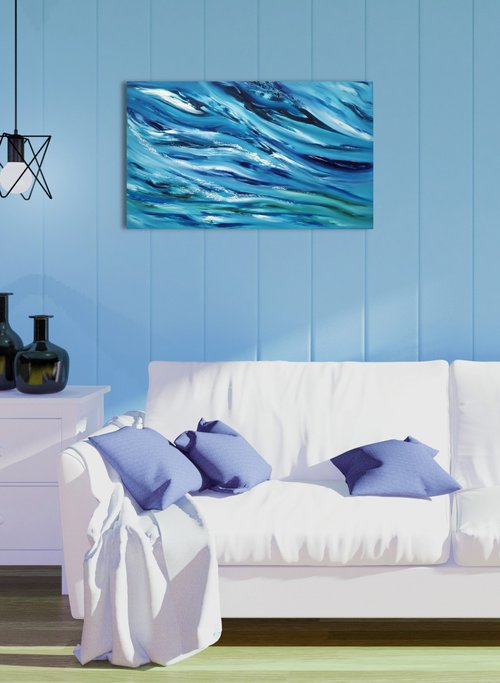 "Mare dentro" Blue emotional seascape, 100x60 cm by Davide De Palma