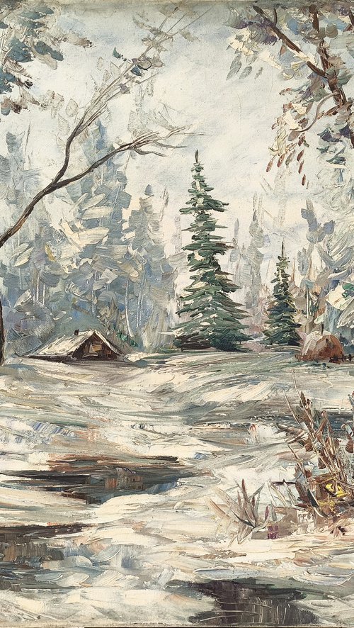 Forest Cabin in the Snowfall by Anush Emiryan