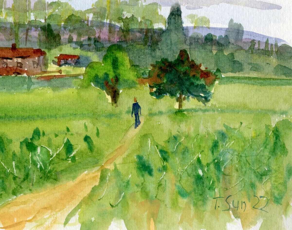 Impressionistic Watercolour , Countryside Hellingly, England By Tanya Sun, 12 X 8, Artwork For Sale On Artfinder