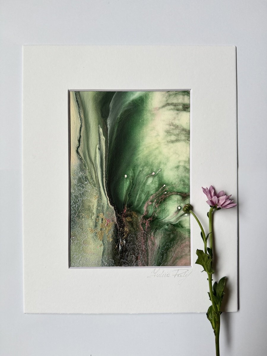 Abstract Botanical Acrylic Painting By Yuliia Poraiko, 5 X 7", Blooming Greenery, Original Artwork