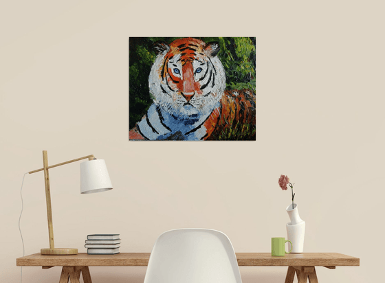 Thoughtful, tiger, animal, gift, original oil painting