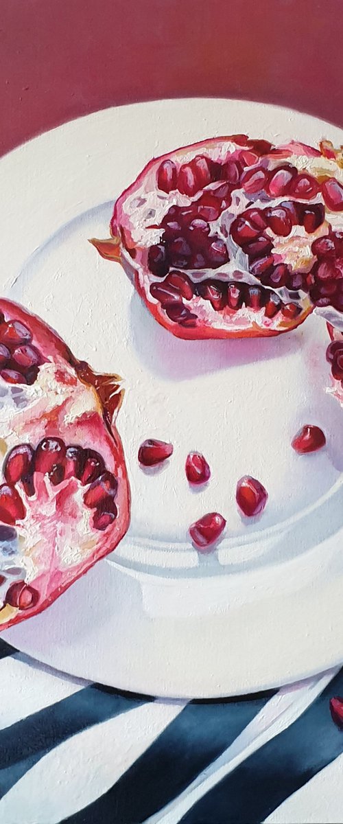 "613"  pomegranate still life  liGHt original painting  GIFT (2021) by Anna Bessonova (Kotelnik)