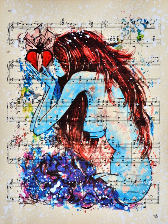 Valentines Gift For Love - Collage Art on Real Vintage Sheet Music Page